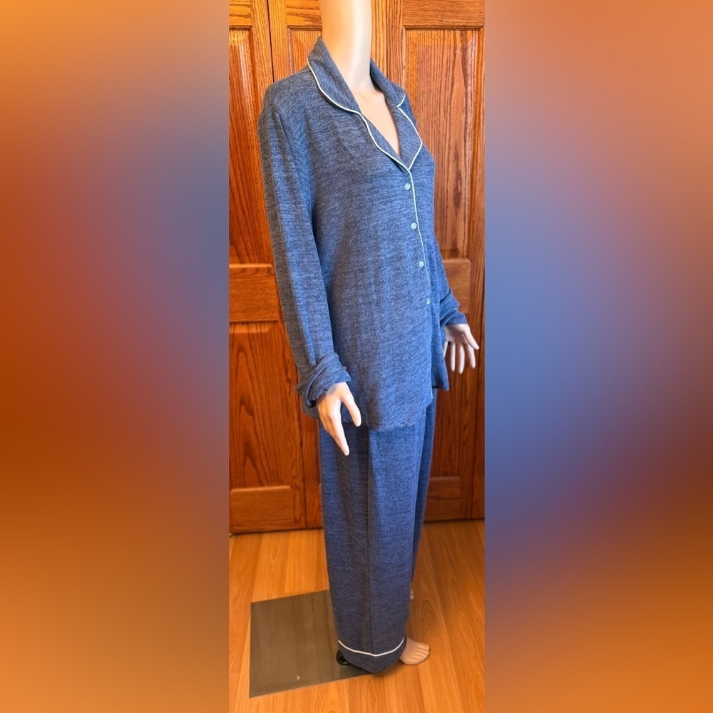 Ekouaer 2XL NWT Blue Button Down Pajama Set Long Sleeve - Picture 4 of 16